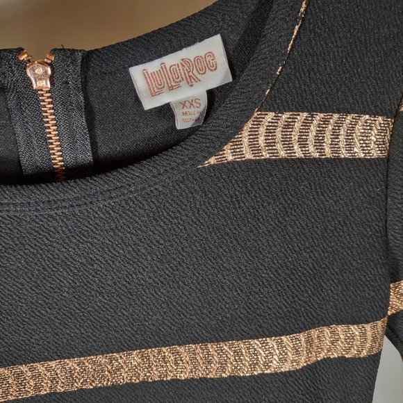 LuLaRoe Amelia Dress Black and Copper Striped XXS 0 Party Christmas New Years - Picture 2 of 7